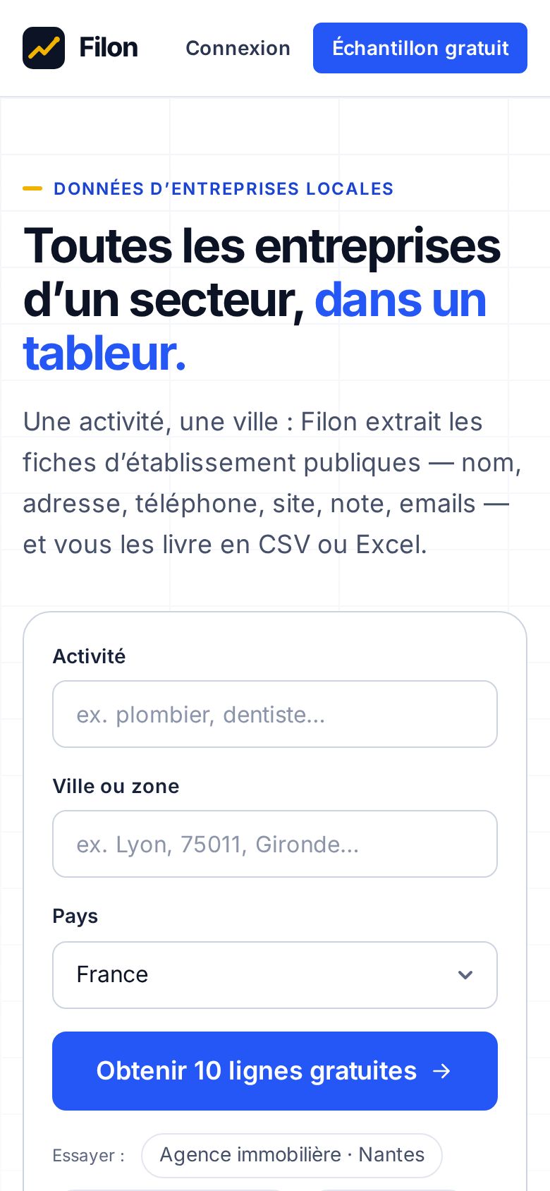 Filon sur téléphone : le formulaire « Obtenir 10 lignes gratuites »